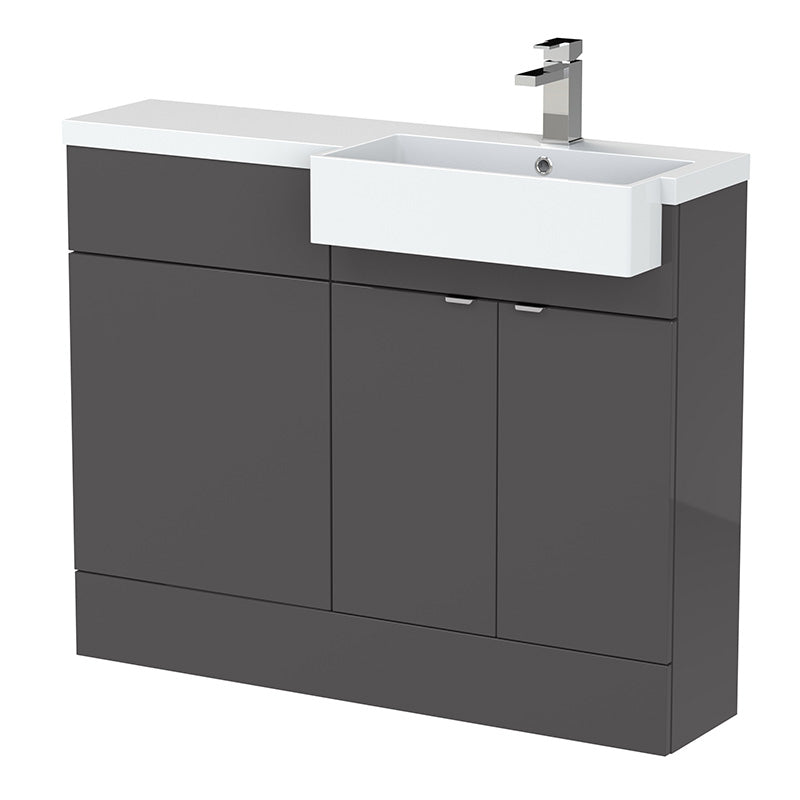 Hudson Reed Fusion Floor Standing Double Door 1100mm Vanity Unit & WC Unit with Right Hand Semi Recessed Basin Combination (1 size, 4 colours) - Brand New Bathrooms