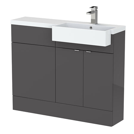 Hudson Reed Fusion Floor Standing Double Door 1100mm Vanity Unit & WC Unit with Right Hand Semi Recessed Basin Combination (1 size, 4 colours) - Brand New Bathrooms