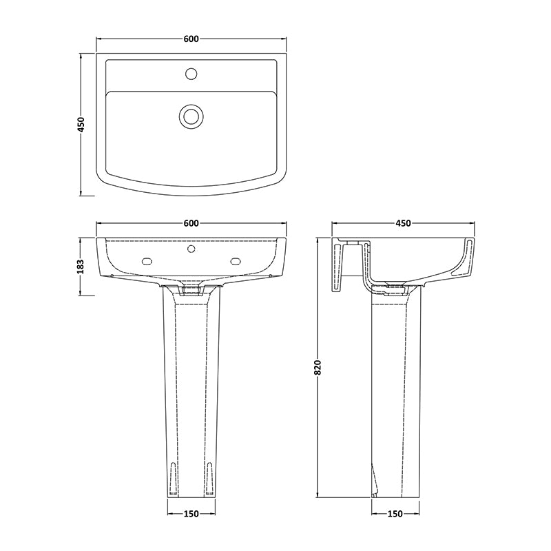 Nuie Bliss Basin & Pedestal (2 sizes, White) - Brand New Bathrooms
