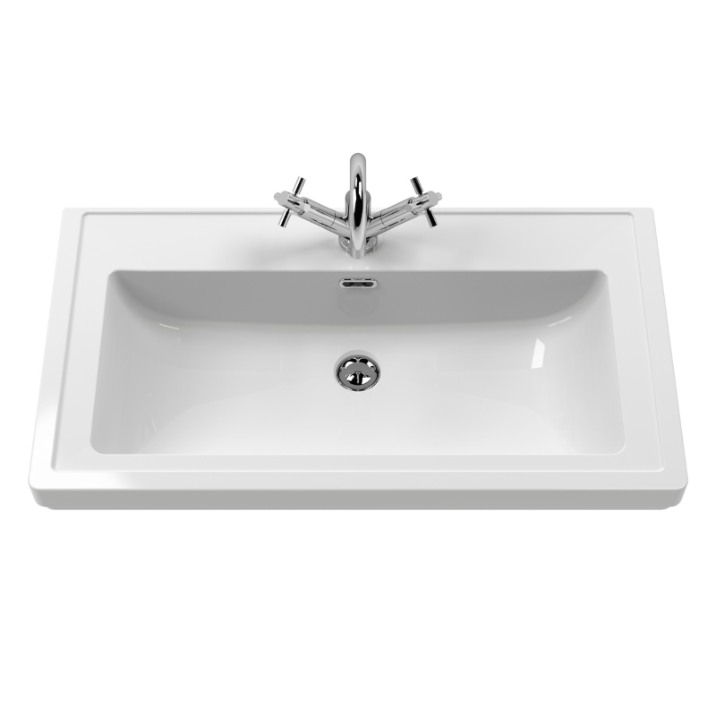 Nuie Classique 800mm Floor Standing 2 Door Vanity Basin Unit & 1 Tap Hole Fireclay Basin (1 size, Satin White) - Brand New Bathrooms