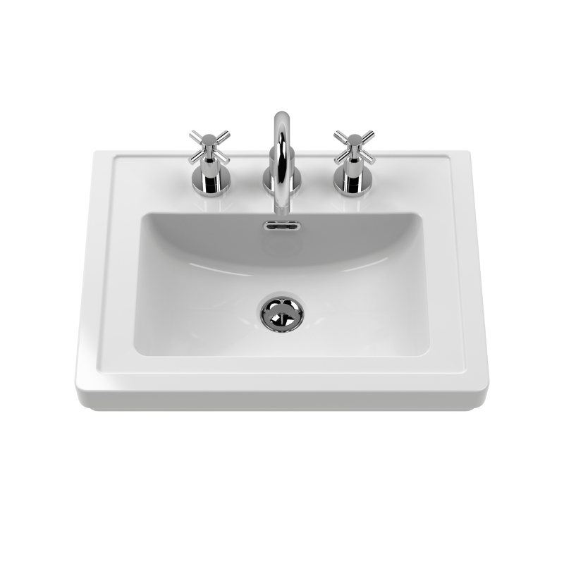 Nuie Classique 500mm Floor Standing 2 Door Vanity Basin Unit & 3 Tap Hole Fireclay Basin (1 size, Soft Black) - Brand New Bathrooms
