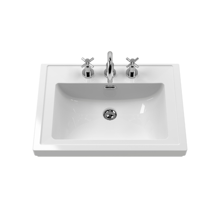 Nuie Classique 600mm Wall Hung 1 Drawer Vanity Unit With 3 Tap Hole Basin (1 size, Satin White) - Brand New Bathrooms