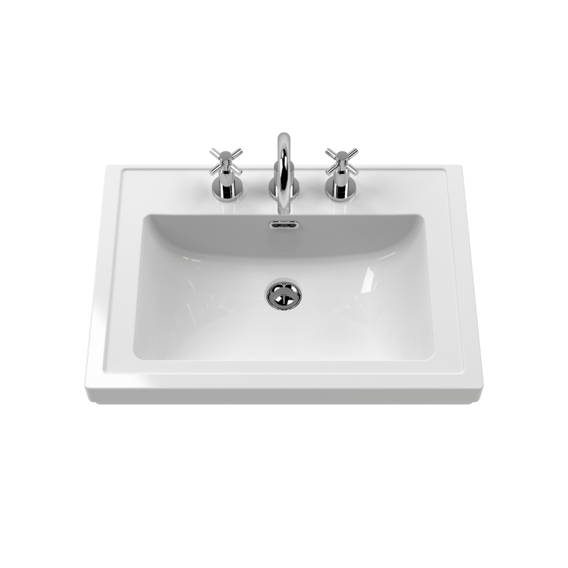 Nuie Classique 600mm Wall Hung 1 Drawer Vanity Unit With 3 Tap Hole Basin (1 size, Satin White) - Brand New Bathrooms