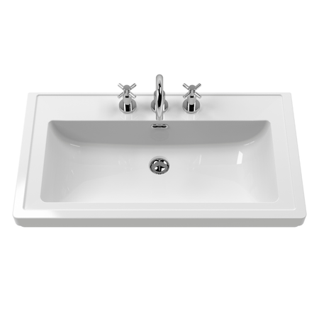 Nuie Classique 830mm Wall Hung 1 Drawer Vanity Unit With 3 Tap Hole Basin (1 size, Soft Black) - Brand New Bathrooms