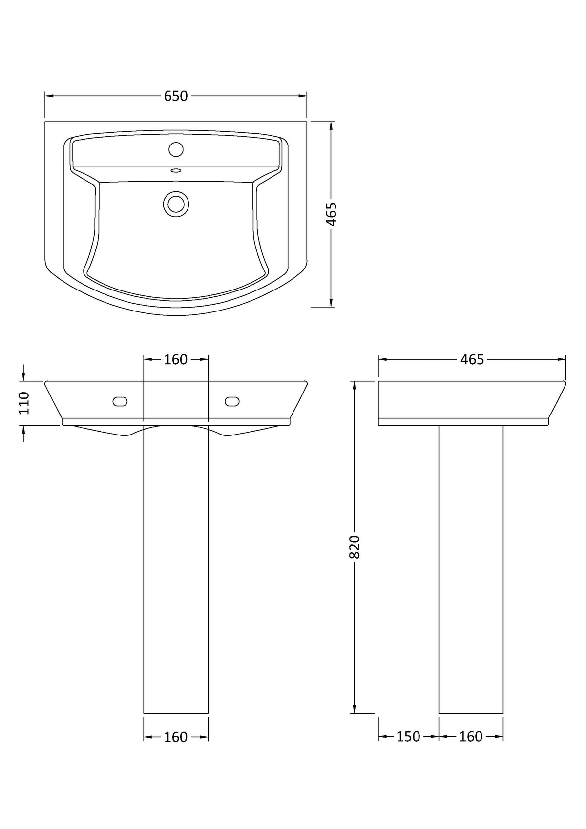 Hudson Reed Maya Basin & Full Pedestal (3 sizes, White) - Brandnew Bathroom