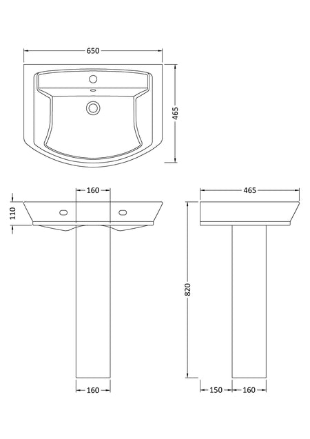 Hudson Reed Maya Basin & Full Pedestal (3 sizes, White) - Brandnew Bathroom