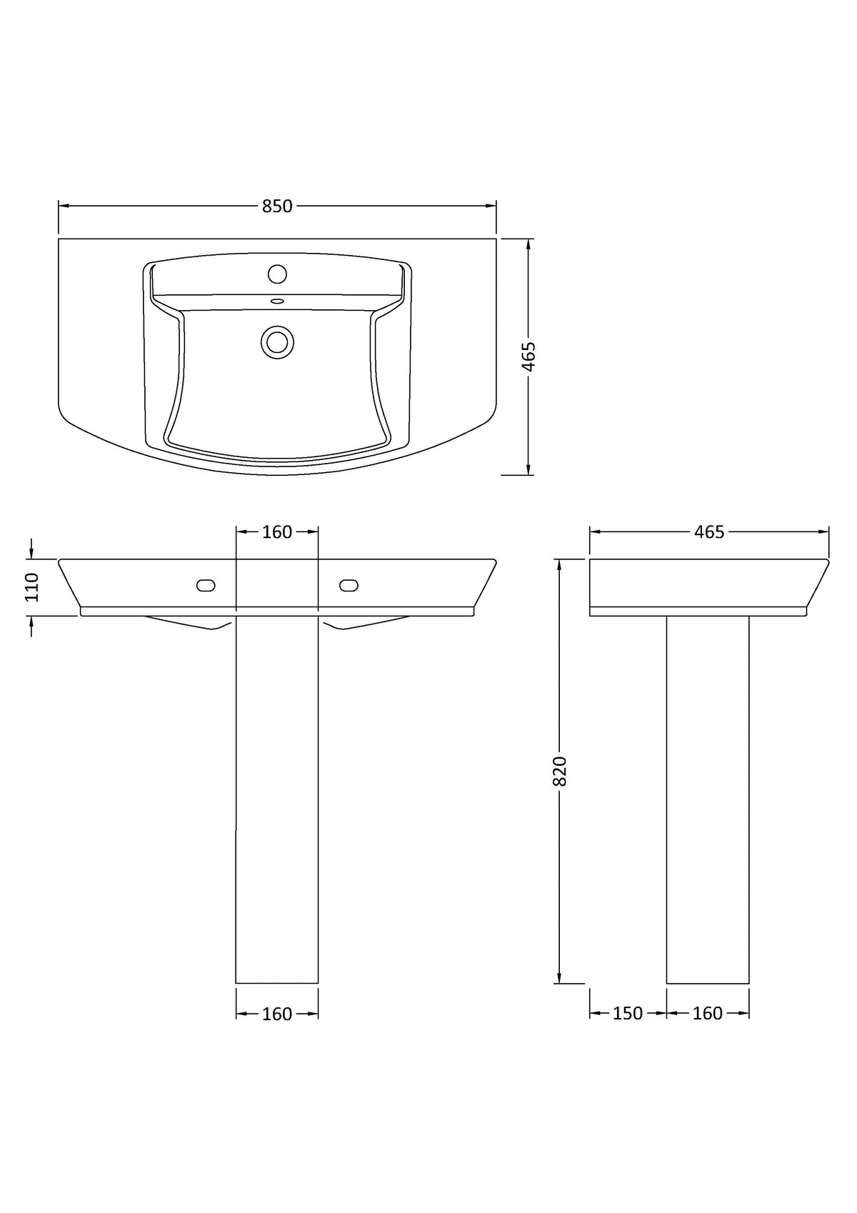 Hudson Reed Maya Basin & Full Pedestal (3 sizes, White) - Brandnew Bathroom