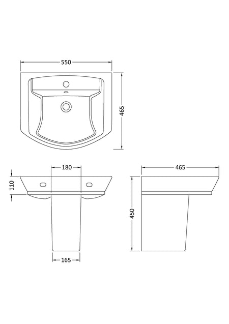 Hudson Reed Maya Basin & Semi Pedestal (3 sizes, White) - Brandnew Bathroom