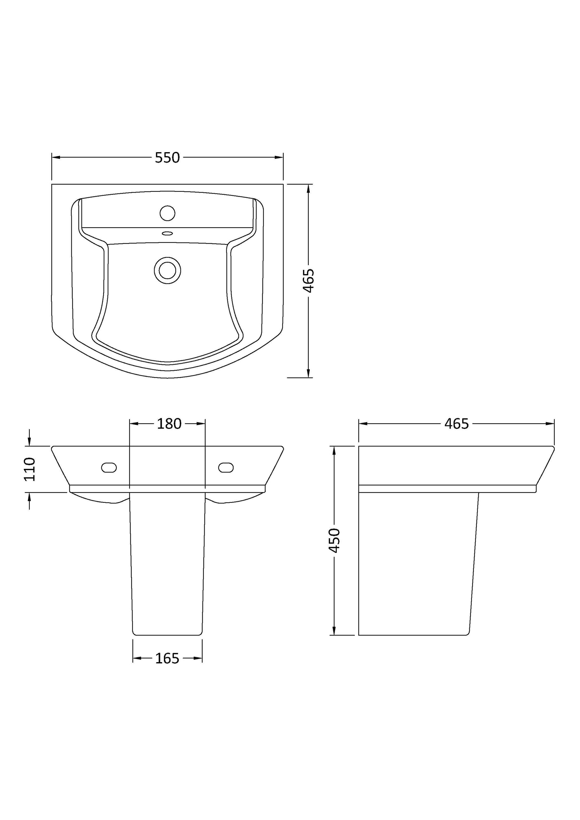 Hudson Reed Maya Basin & Semi Pedestal (3 sizes, White) - Brandnew Bathroom