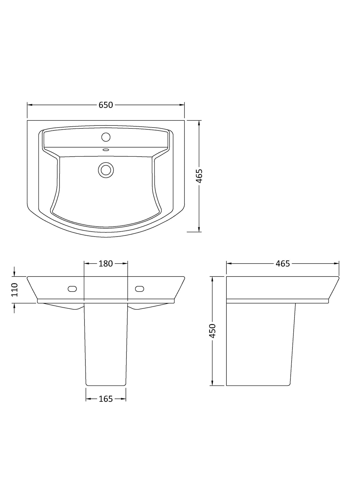 Hudson Reed Maya Basin & Semi Pedestal (3 sizes, White) - Brandnew Bathroom