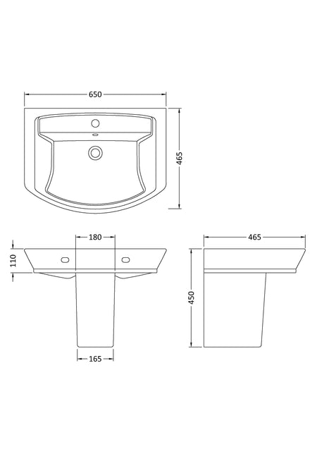 Hudson Reed Maya Basin & Semi Pedestal (3 sizes, White) - Brandnew Bathroom