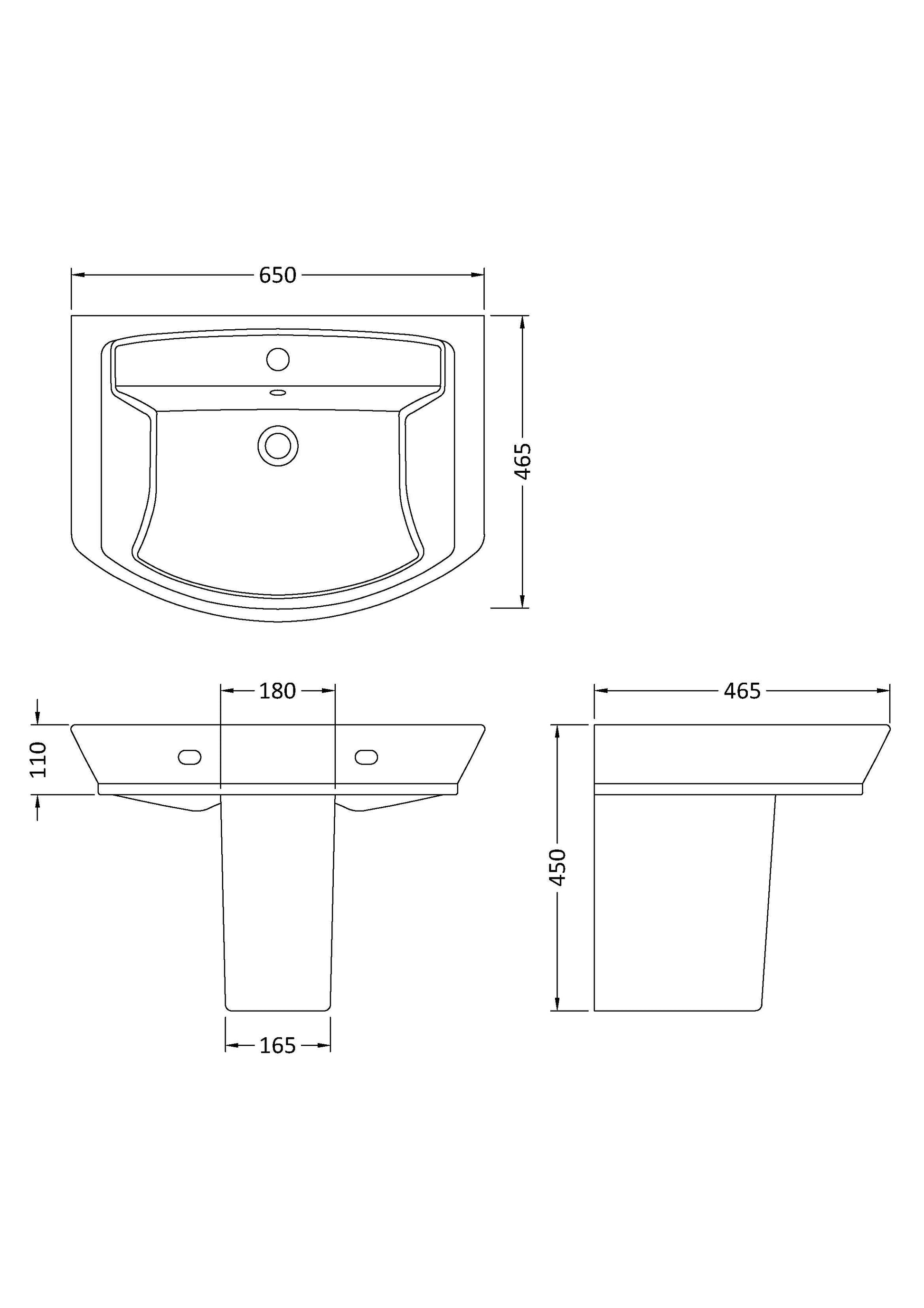 Hudson Reed Maya Basin & Semi Pedestal (3 sizes, White) - Brandnew Bathroom