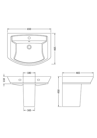 Hudson Reed Maya Basin & Semi Pedestal (3 sizes, White) - Brandnew Bathroom