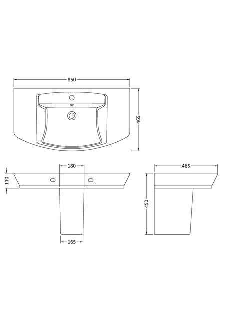 Hudson Reed Maya Basin & Semi Pedestal (3 sizes, White) - Brandnew Bathroom