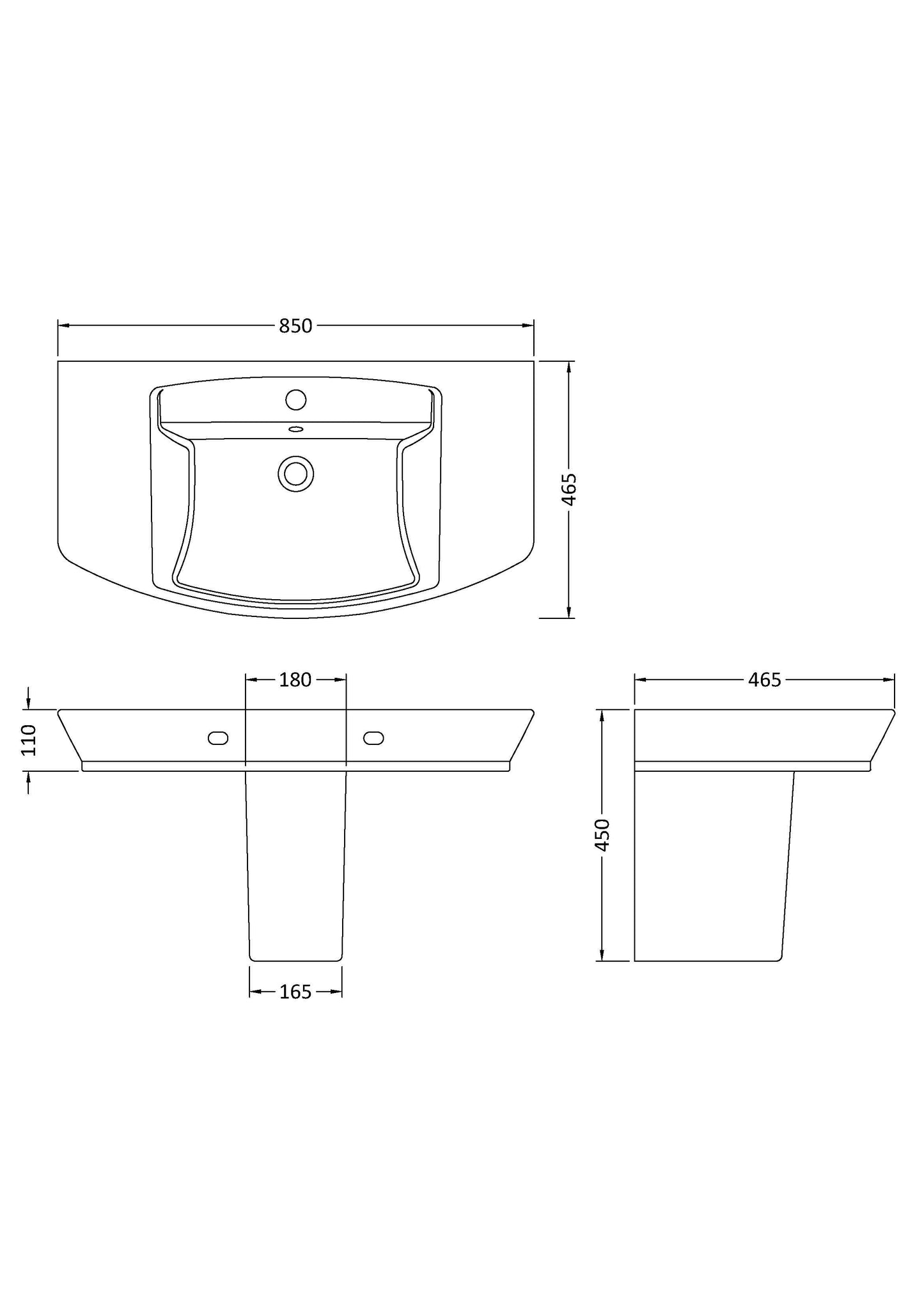 Hudson Reed Maya Basin & Semi Pedestal (3 sizes, White) - Brandnew Bathroom