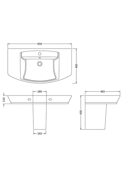 Hudson Reed Maya Basin & Semi Pedestal (3 sizes, White) - Brandnew Bathroom