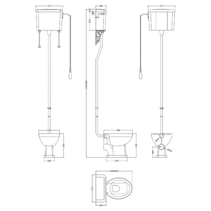 Nuie Carlton High Level Pan, Cistern & Flush Pipe Kit (White) - Brand New Bathrooms