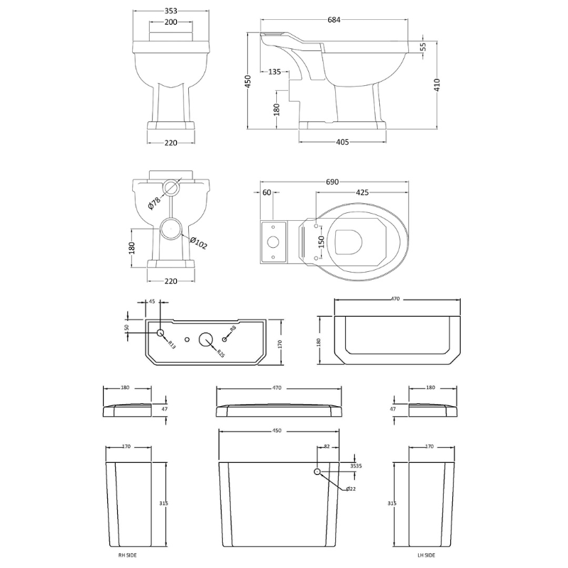 Nuie Carlton Close Coupled Pan Cistern & Toilet Seat (White) - Brand New Bathrooms