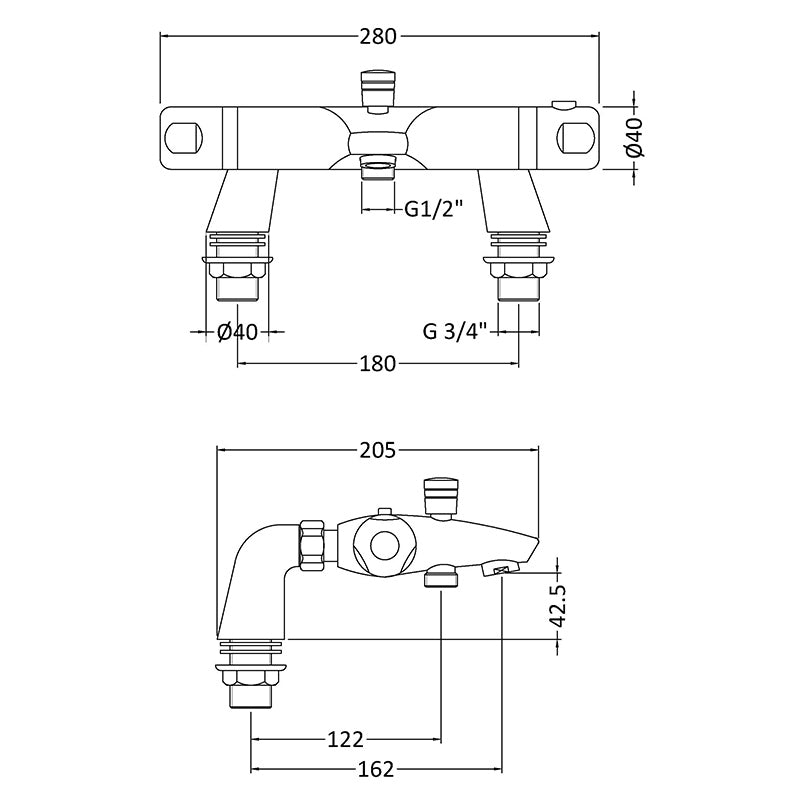 Nuie Shower Valves Wall Mounted Thermostatic Bath Shower Mixer (Chrome) - Brandnew Bathroom