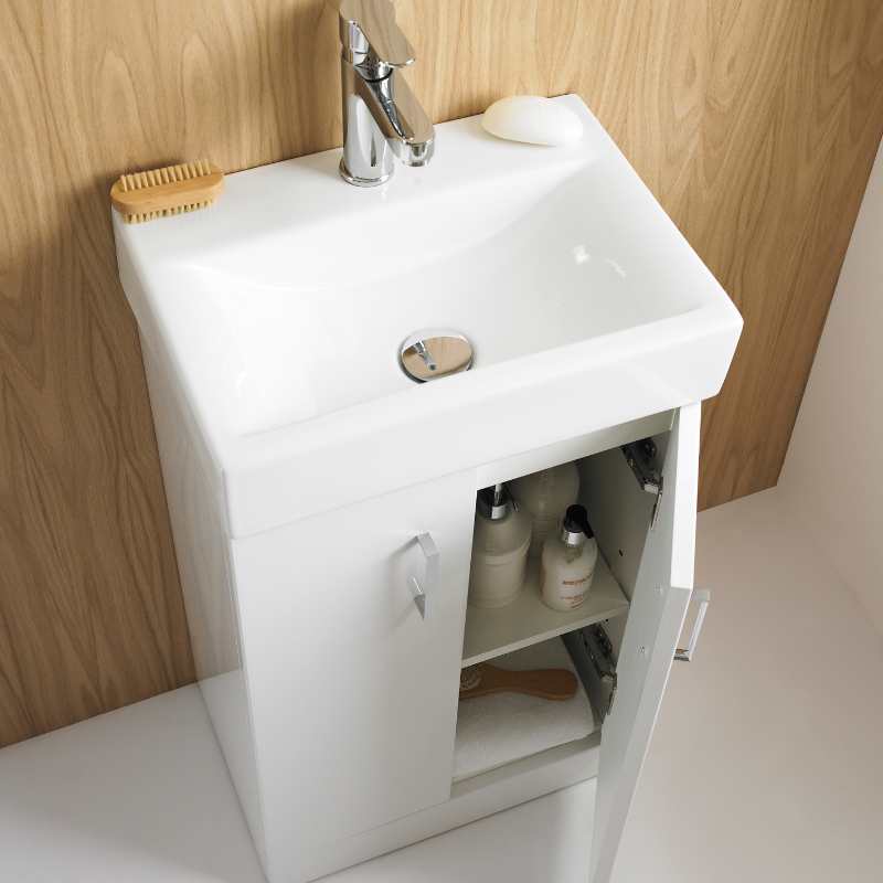 Nuie Mayford Wall Hung 2 Door Vanity Unit with Ceramic Basin (1 size, Gloss White) - Brand New Bathrooms