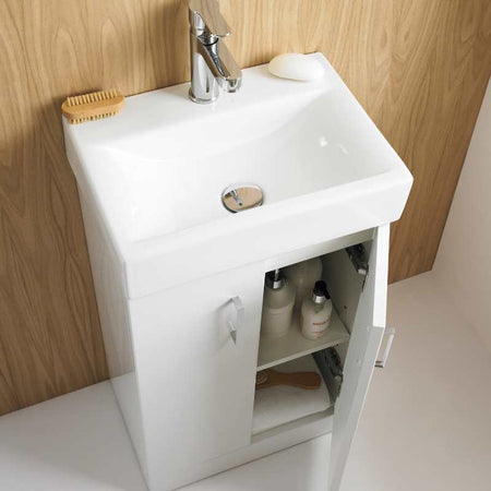 Nuie Mayford Wall Hung 2 Door Vanity Unit with Ceramic Basin (1 size, Gloss White) - Brand New Bathrooms