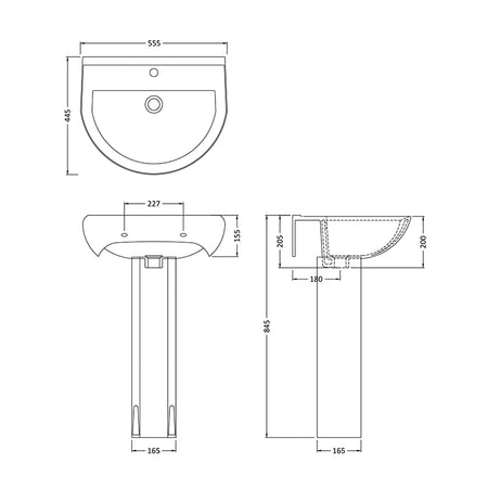 Nuie Ivo 1 Tap Hole Basin & Pedestal (1 size, White) - Brand New Bathrooms