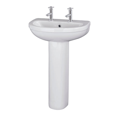 Nuie Ivo 2 Tap Hole Basin & Pedestal (1 size, White) - Brand New Bathrooms
