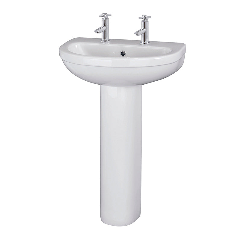 Nuie Ivo 2 Tap Hole Basin & Pedestal (1 size, White) - Brand New Bathrooms
