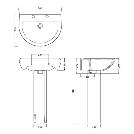Nuie Ivo 2 Tap Hole Basin & Pedestal (1 size, White) - Brand New Bathrooms