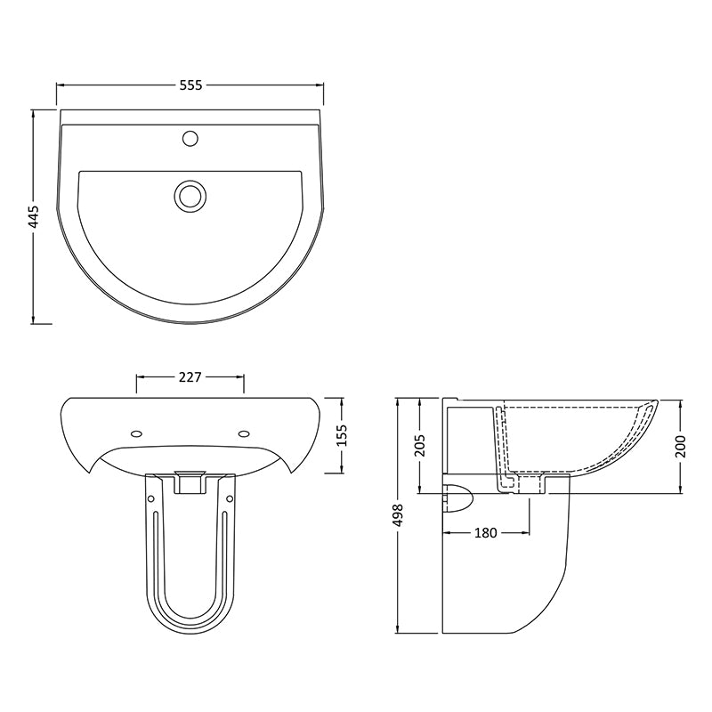 Nuie Ivo Basin & Semi Pedestal (2 styles, 1 size, White) - Brand New Bathrooms