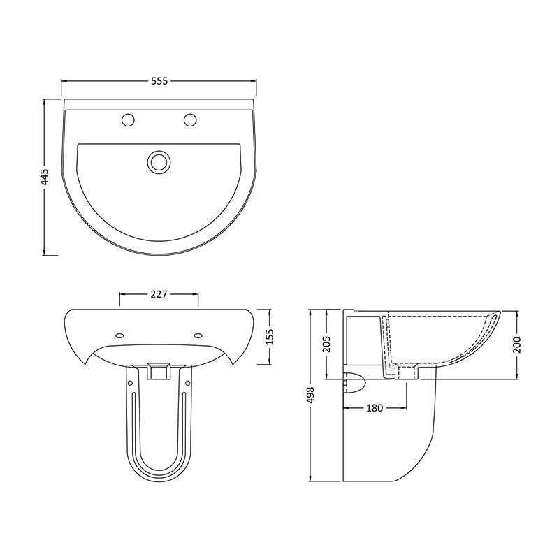 Nuie Ivo Basin & Semi Pedestal (2 styles, 1 size, White) - Brand New Bathrooms