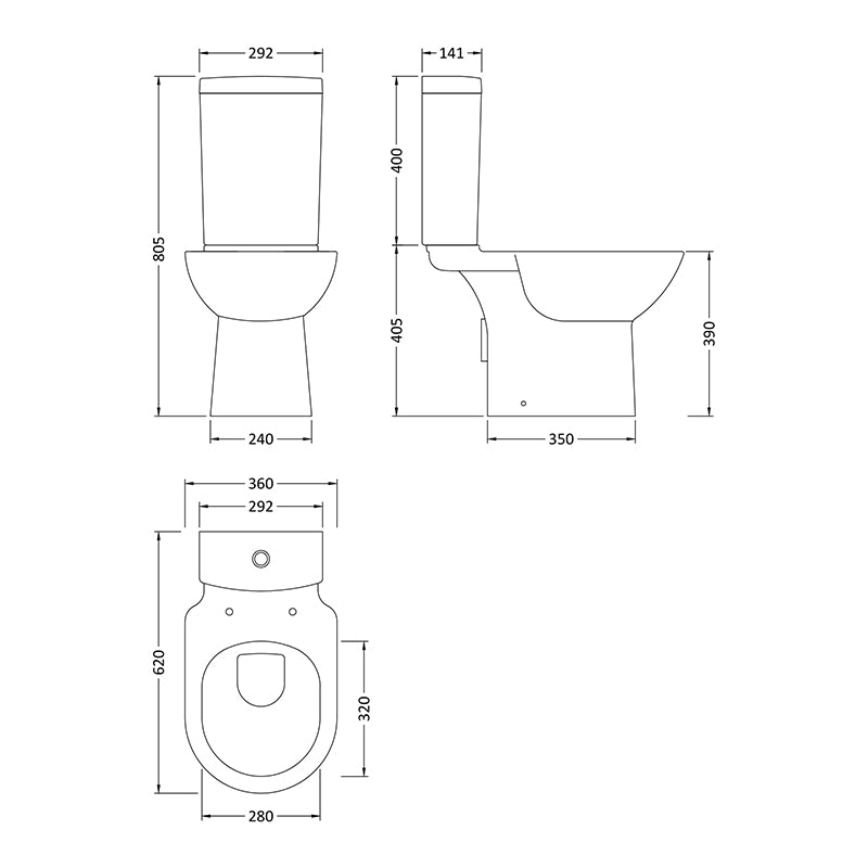 Nuie Provost Semi Flush to Wall WC Toilet Pan & Cistern (1 size, White) - Brand New Bathrooms