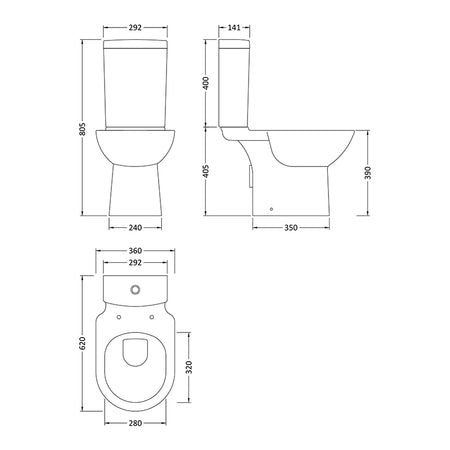 Nuie Provost Semi Flush to Wall WC Toilet Pan & Cistern (1 size, White) - Brand New Bathrooms