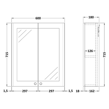 Nuie 600mm Classique Wall Hung 2 Door Mirror Cabinet (1 size, 4 colours) - Brand New Bathrooms