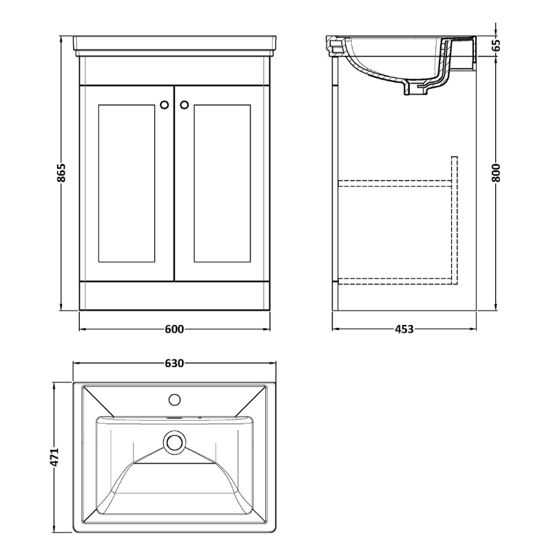 Nuie Classique Floor Standing 2 Door Vanity Basin Unit & 1 Tap Hole Fireclay Basin (1 size, Satin White) - Brand New Bathrooms