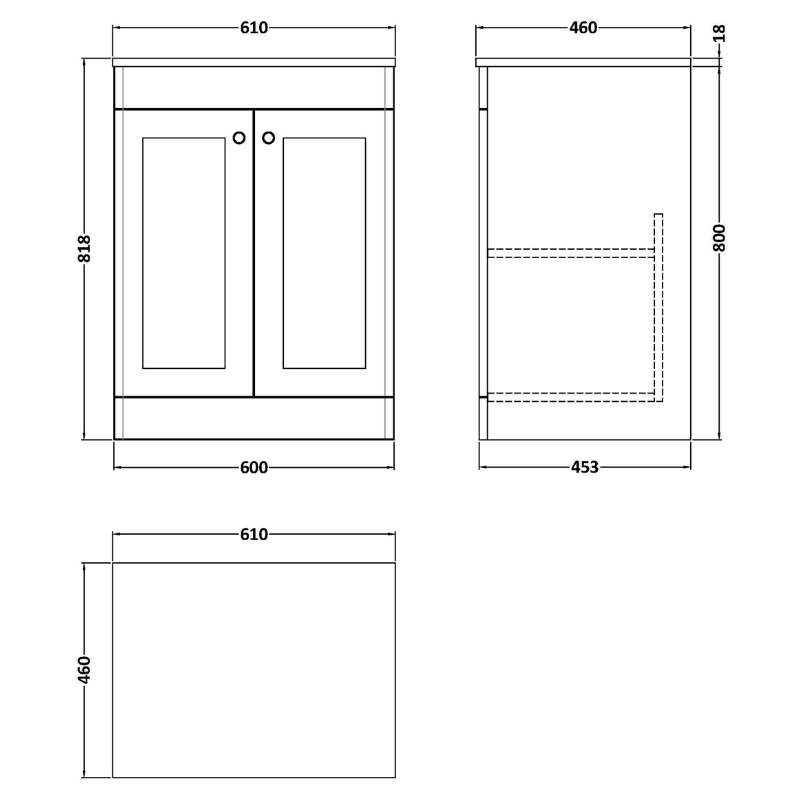 Nuie Classique 610mm Floor Standing 2-Door Vanity Unit With Marble Top (1 size, Satin White) - Brand New Bathrooms