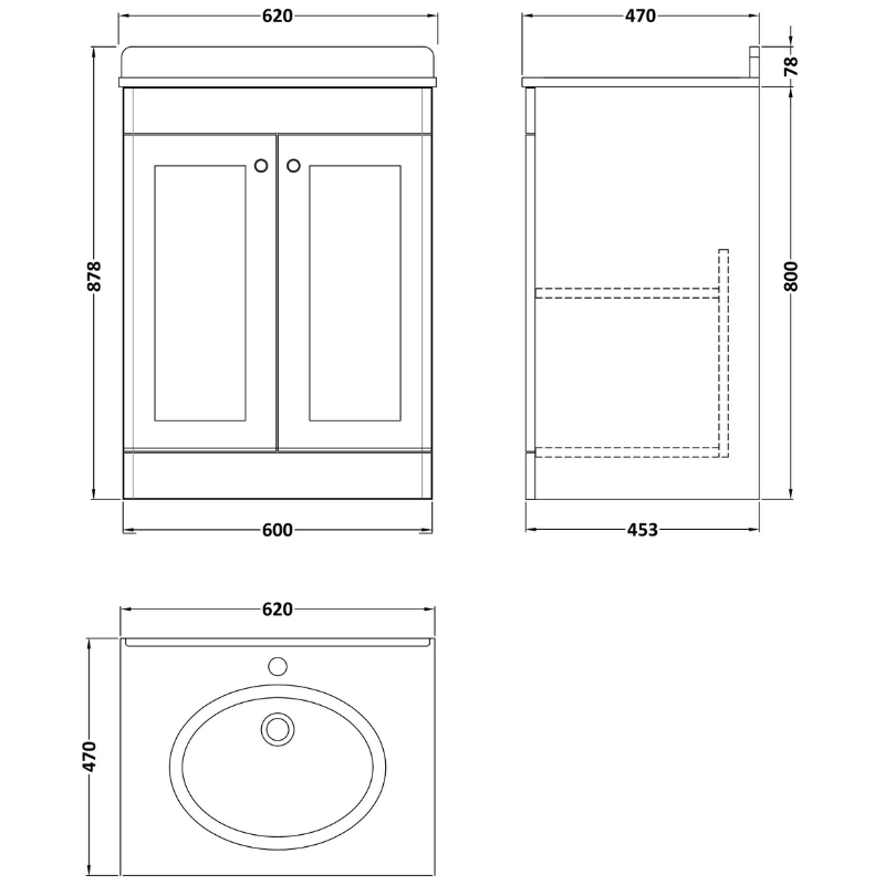 Nuie Classique Floor Standing 2 Door Unit & 1 Tap Hole Marble Top with Oval Basin (1 size, Satin White) - Brand New Bathrooms