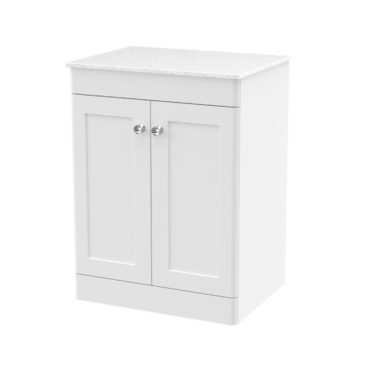 Nuie Classique 600mm Floor Standing 2-Door Vanity Unit with Marble Top (1 size, Satin White) - Brand New Bathrooms