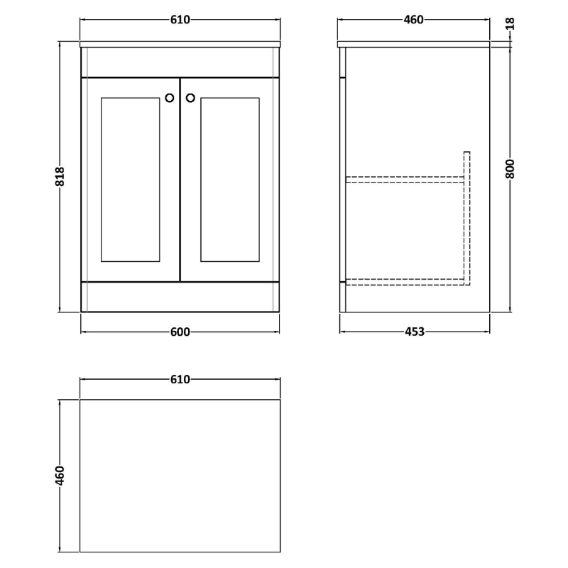 Nuie Classique 600mm Floor Standing 2-Door Vanity Unit with Marble Top (1 size, Satin White) - Brand New Bathrooms