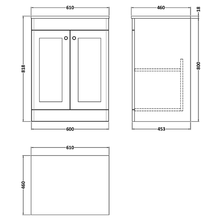 Nuie Classique 600mm Floor Standing 2-Door Vanity Unit with Marble Top (1 size, Satin White) - Brand New Bathrooms