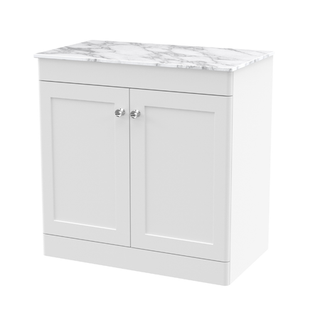 Nuie Classique 800mm Floor Standing 2-Door Vanity with Marble Top (1 size, Satin White) - Brand New Bathrooms