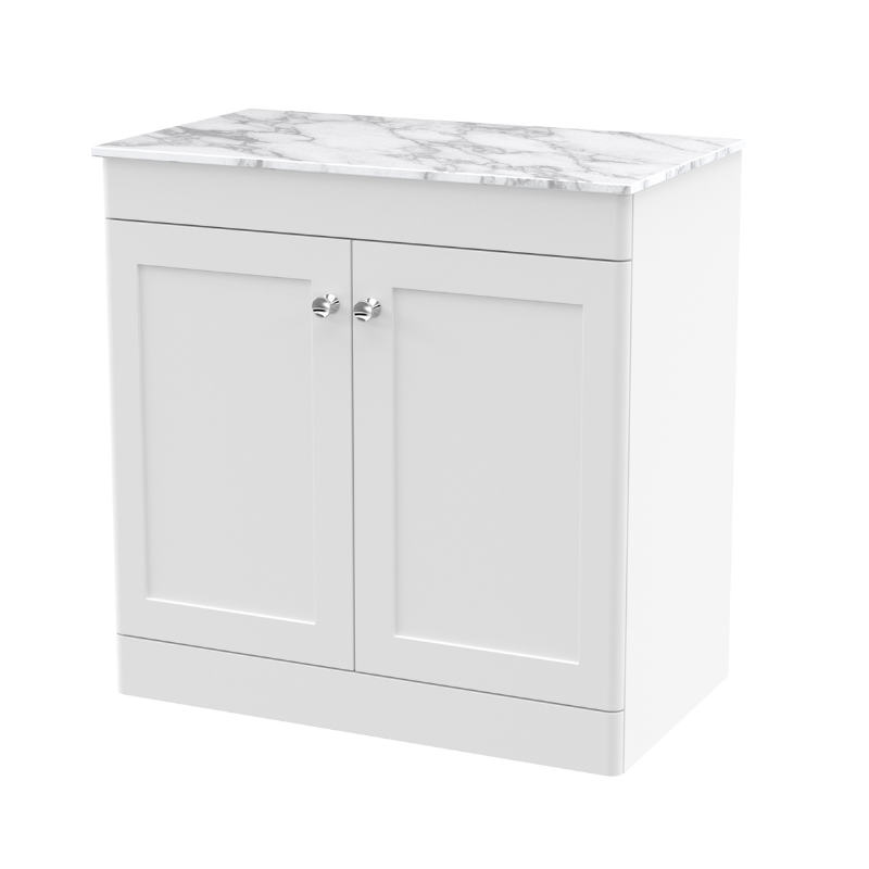 Nuie Classique 800mm Floor Standing 2-Door Vanity with Marble Top (1 size, Satin White) - Brand New Bathrooms