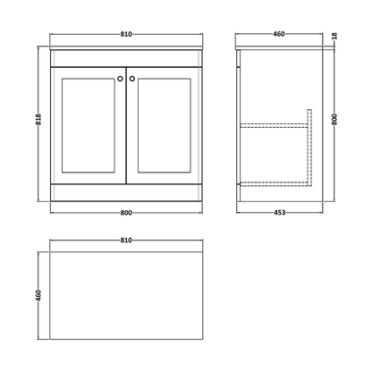 Nuie Classique 800mm Floor Standing 2-Door Vanity with Marble Top (1 size, Satin White) - Brand New Bathrooms