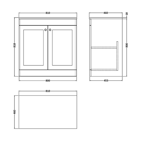 Nuie Classique 800mm Floor Standing 2-Door Vanity with Marble Top (1 size, Satin White) - Brand New Bathrooms