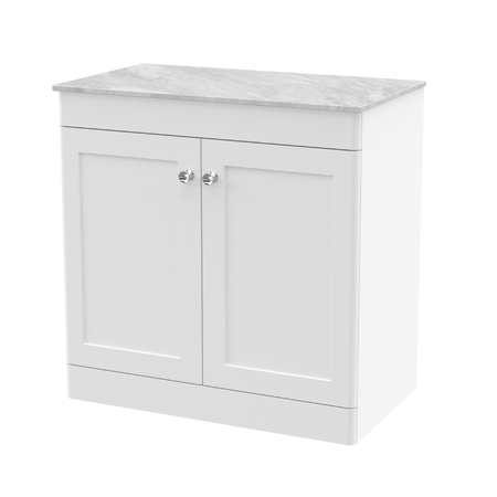 Nuie Classique 800mm Satin White Floor Standing 2-Door Vanity with Marble Top (1 size, Satin White) - Brand New Bathrooms
