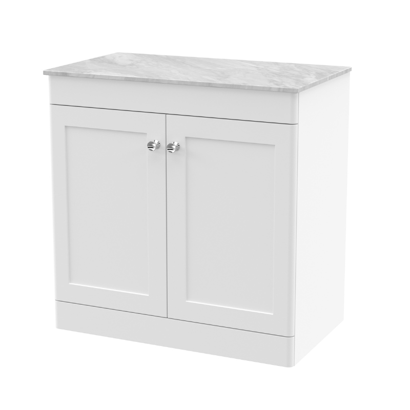 Nuie Classique 800mm Satin White Floor Standing 2-Door Vanity with Marble Top (1 size, Satin White) - Brand New Bathrooms