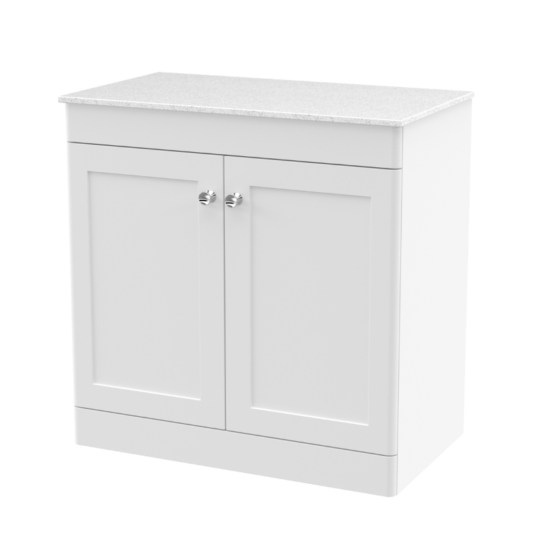 Nuie Classique 810mm Floor Standing 2-Door Vanity Unit With Marble Top (1 size, Satin White) - Brand New Bathrooms