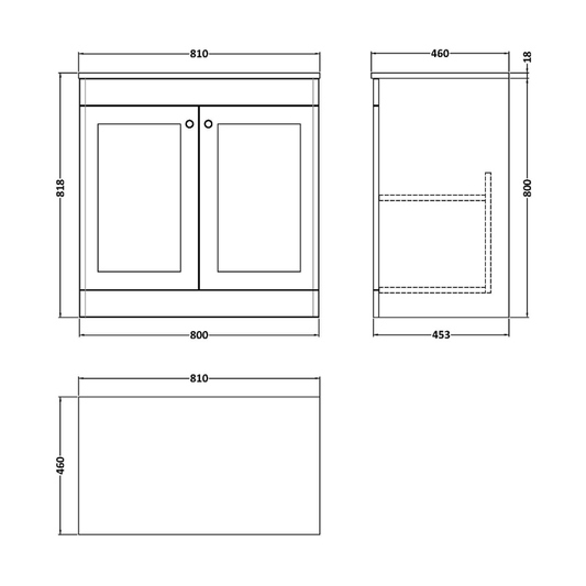Nuie Classique 810mm Floor Standing 2-Door Vanity Unit With Marble Top (1 size, Satin White) - Brand New Bathrooms