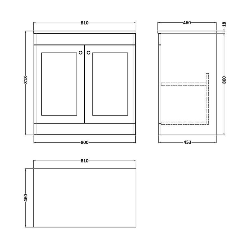 Nuie Classique 810mm Floor Standing 2-Door Vanity Unit With Marble Top (1 size, Satin White) - Brand New Bathrooms