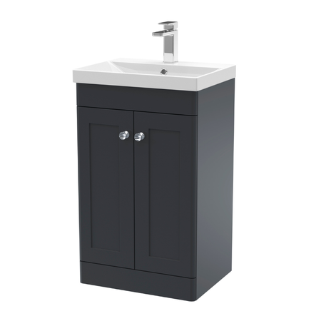 Nuie Classique 500mm Floor Standing 2 Door Unit & Thin-Edge Ceramic Basin (1 size, Soft Black) - Brand New Bathrooms